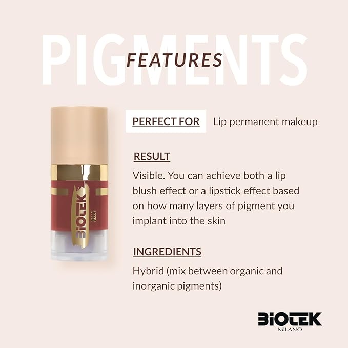 Biotek Lip Pigment for Permanent Makeup - Brick Red Color for Lip - Made in Italy - Kelly 0,24 fl.oz.
