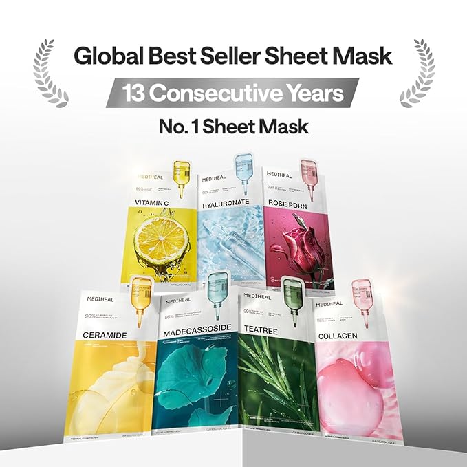 Mediheal Collagen Essential Sheet Mask Core Firming 10 pcs. 98% Vegan Collagen for firming, elasticity, and skin density improvement. Vegan formula.