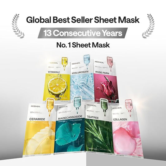Mediheal Collagen Essential Sheet Mask Core Firming 10 pcs. 98% Vegan Collagen for firming, elasticity, and skin density improvement. Vegan formula.
