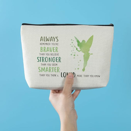 Azteoiz Inspirational Gifts for Women Makeup Zipper Pouch Bag for Women Girls You Are Braver Stronger Smarter Than You Think Inspired Gift for Her Fairy-Tale Fans Friend Sister