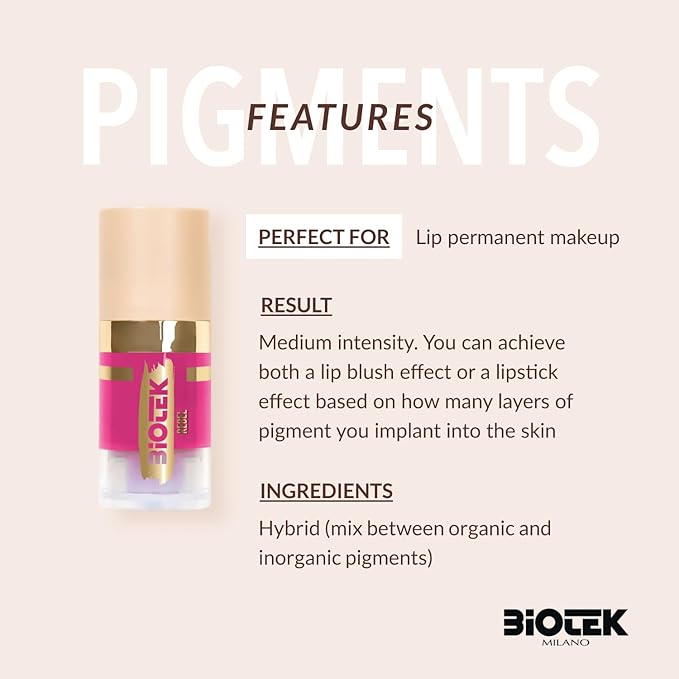 Biotek Lip Pigment for Permanent Makeup - Vibrant and Intense Violet Fuchsia Lip Color - Made in Italy - Rebel 0,24 fl.oz.