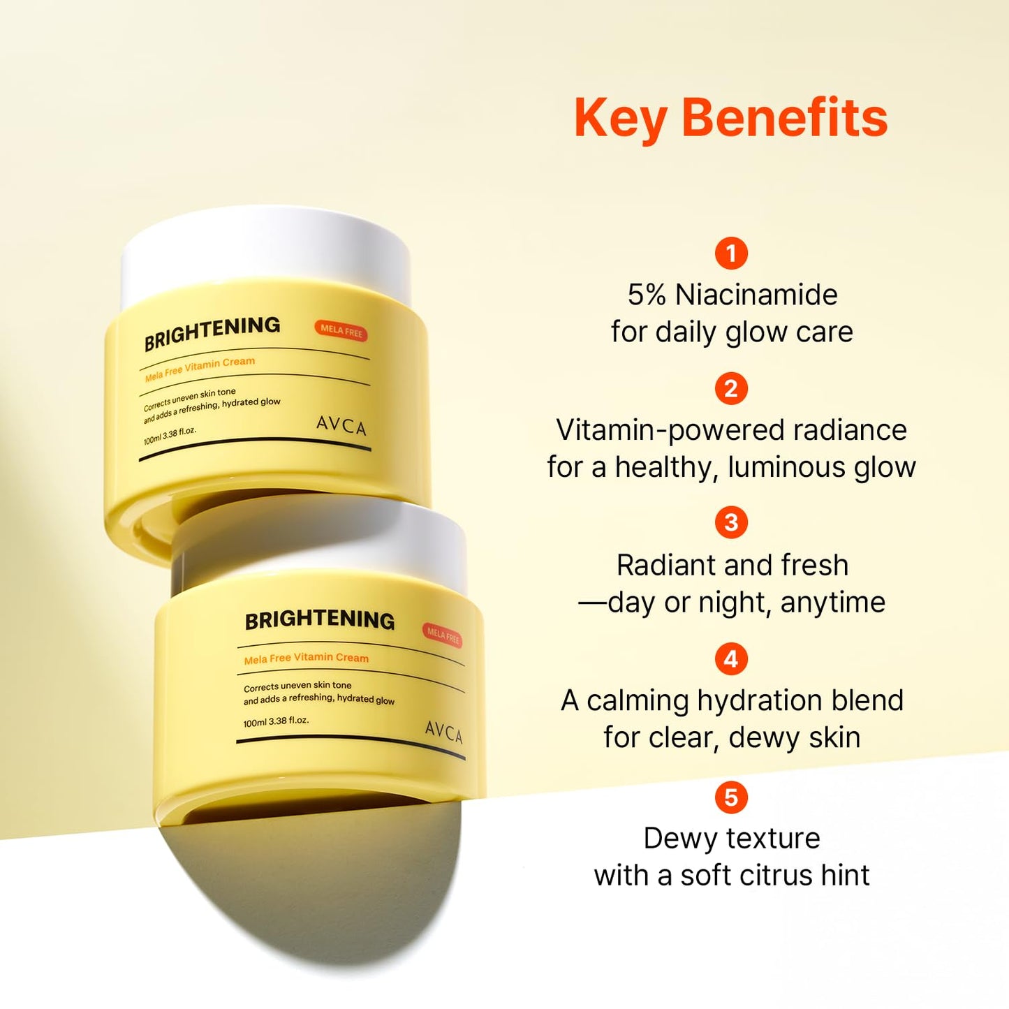 AVCA Vitamin + Niacinamide Radiance Cream 100ml(3.38 fl. oz) - Even Tone & Glow Moisturizer, Daily Hydration K-Beauty Vitamin Cream