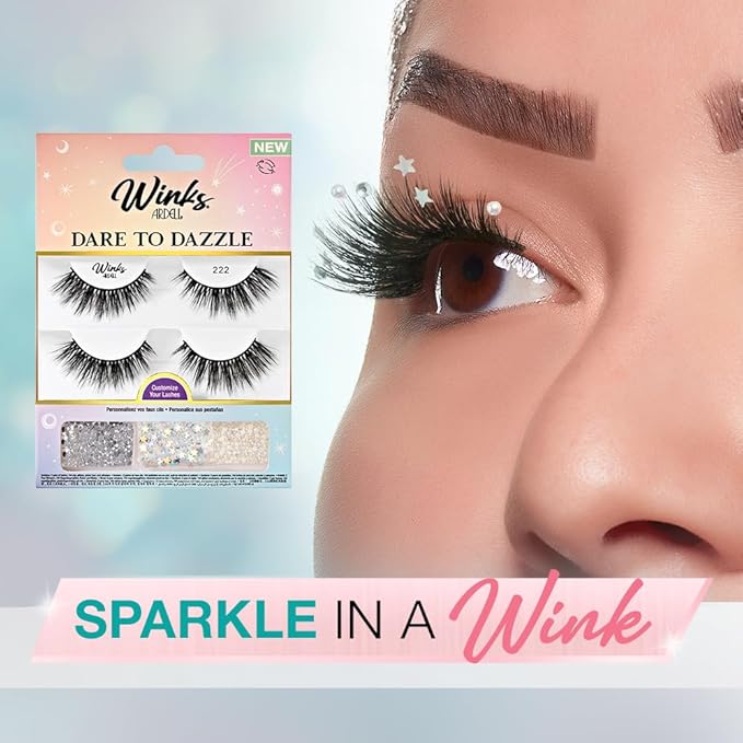 Ardell Winks Dare to Dazzle False Eyelashes - 222 Lash Set with Customizable Rhinestones & Glitter, DIY Glam Lashes for Party & Special Events
