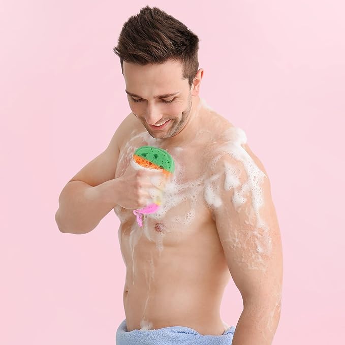 3 Pcs Exfoliating Bath Sponges for Shower,ＴＩＺＹＦＦ Bath Sponge Loofah for Body Wash Bathroom Vivid Colors Soft Bathing Accessories