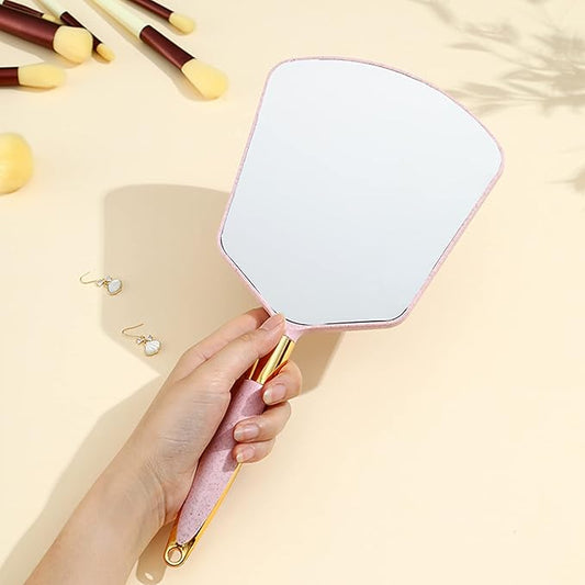 Eaoundm Hand Held Mirror with Handle, Makeup Hand Mirror with Hook Hole for Bathroom and Bedroom, Barbers Haircut Mirror for Home and Salon (6 W X13 L inchs, Pink)