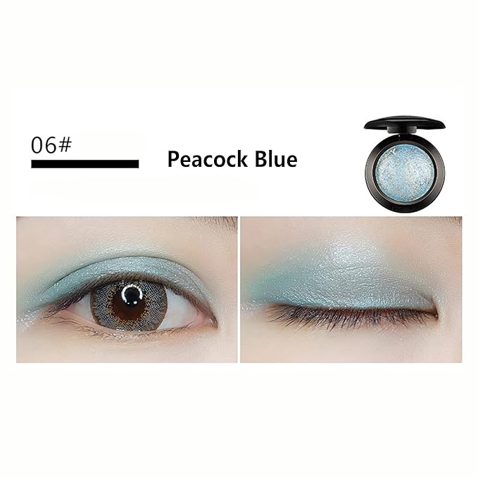 Mallofusa Single Color Baked Eye Shadow Palette Glitter Powder in Shimmer 15 Metallic Colors Optional (Ice Blue)