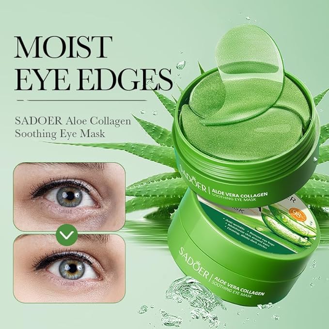 Aloe Vera Eye Mask- 60 PCS Aloe Vera Under Eye Patches-Under Eye Patches for Dark Circles,Eye Puffiness & Dark Circles Treatment,Reduces Wrinkles & Fine Lines,Improves & Firms Eye Skin