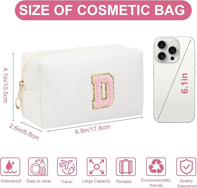 Birthday Gifts for Women Her,Travel Cute Makeup Bag,Large Capacity Cosmetic Bags for Women Makeup Pouch PU Leather Waterproof Cosmetic Bag (D, White)