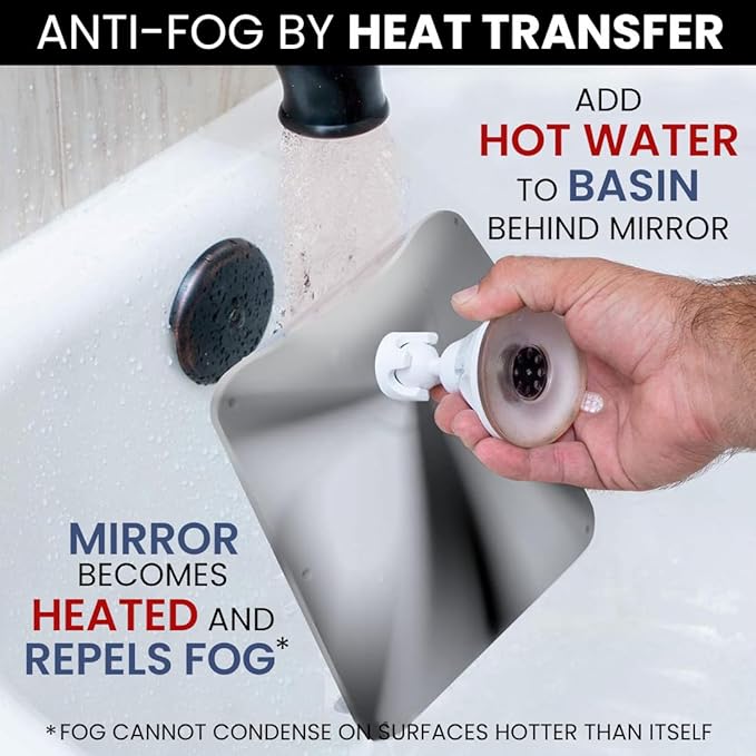 MIRRORVANA Fogless Shower Mirror for Shaving with Razor Holder and Dual Anti Fog Design - Upgraded 360° Swivel Suction Cup with Bonus Hook for Hanging - Shatterproof 8" x 7" Surface (Chrome)