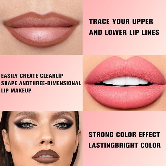 12Pcs Lip Liner Pencil Set - Matte Lip Combo for Women, Waterproof & Smudgeproof, Precise Lip Shaping & Sculpting, Includes Sharpener, Assorted Colors Set A