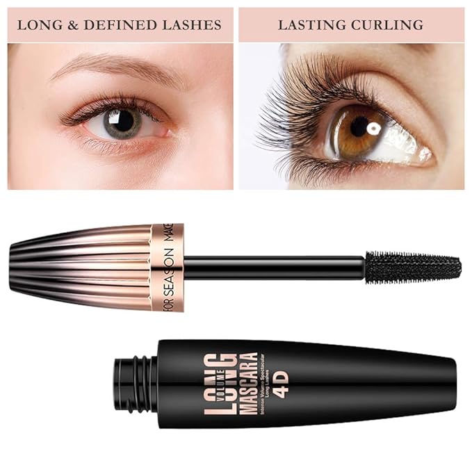 4D Fiber Eyelash Mascara, Natural Waterproof Lasting Lash Mascara Black Volume, Lengthening Thickening Softer Fuller Lashes Amplify Eyelash Primer Brush (Black)