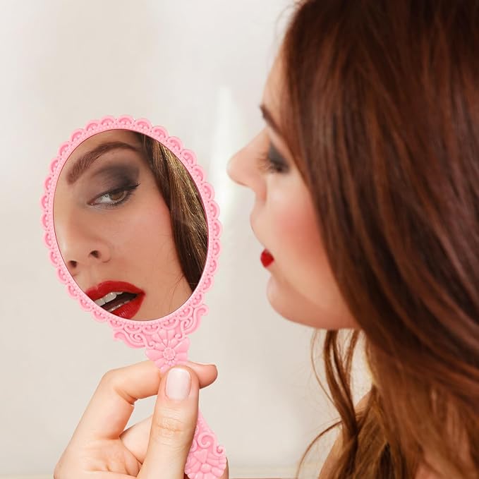 Lurrose 5 Sets Decorative Hand Mirror Vintage Vanity Makeup Mirror Handhold Hair Brush Comb Travel Makeup Tools Gift for Women Girls (Random Color)