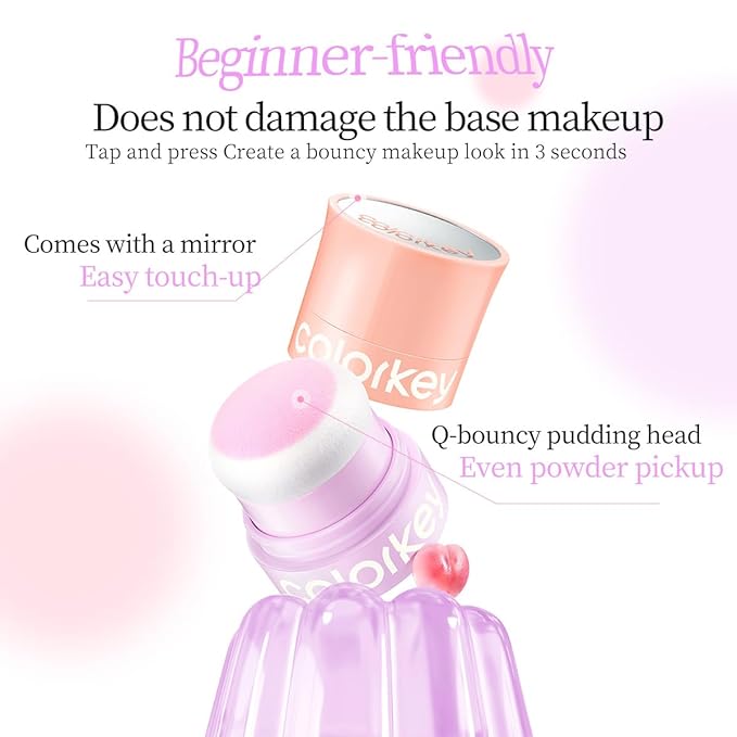 COLORKEY Shimmering Pudding Powder Blush, Lightweight, non-drying and smooth, Naturally Luminous Semi-Matte Finish, Self-contained brush, portable makeup (01 violet, 3.2g)