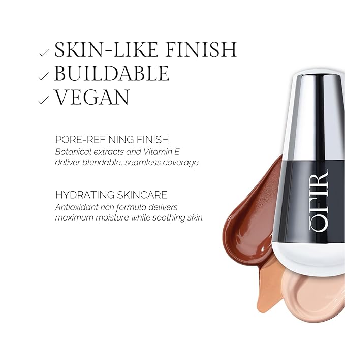 OFIR Skin Satin Medium Coverage Foundation | Lightweight Foundation Makeup with Vegan Formula | Blue Light Protection & Non-Creasing for Long-Lasting Wear | 1 FL OZ (Amber - Medium Neutral Warm)