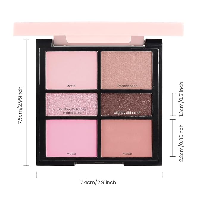 6 Colors Mini Naked Eyeshadow Makeup Palette, Neutral Nude Eye Shadow, Pink&Purple& Brown Matte Make Up Pallet with Mirror Highly Pigmented Long Lasting Waterproof Travel Size Gift Kit (Pink)