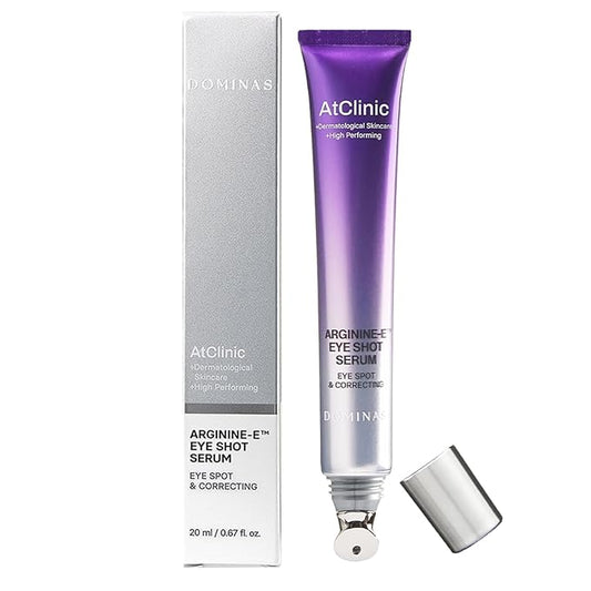 Atclinic Caffeine Eye Serum with Arginine-E & Vitamin E – Korean Eye Gel for Puffiness, Dark Circles, Fine Lines | Cooling Guasha Metal Tip (0.67 fl oz)