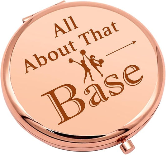 Mwphuy Cheerleading Gift Compact Makeup Mirror, Rose Gold, 2.6"L x 2.6"W, Magnifying, Dual Sided, Round, Frameless, All About That Base, Christmas Theme