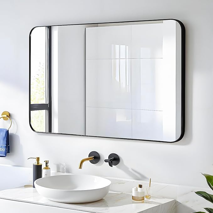 24x36 Mirror Rectangle Full Length Wall Mounted Hanging or Against Wall Metal Frame Dressing Make-up Mirrors for Entryway Bedroom Bathroom Living Room 24 36 36x24 inch Black