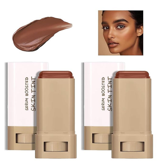 2Pcs Foundation Stick Beauty Balm Serum Boosted Skin Tint, Solid Tinted Moisturizing Serum Contour Stick Foundation Face, Beauty Balm Boosted Tint for Women (#2)