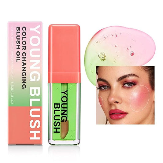 Color Changing Blush Oil, Skin's Natural PH Changing Blush for Dewy, Lightweight & Waterproof & Moisturizing Formula, Lasting Hydrating Rouge for All Skin, Easy To Blend, 6.5ml (Clear Green)