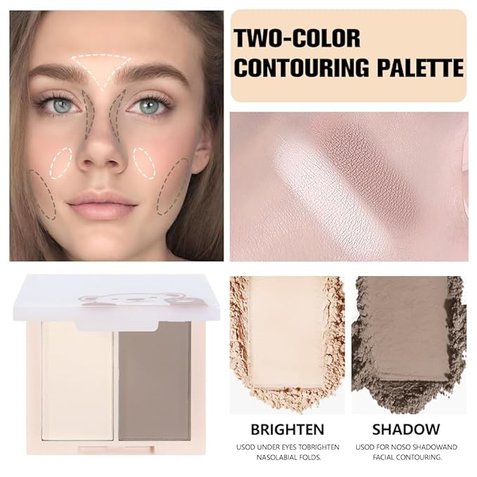 Dual Powder Matte Blush Palette - Warm Beige & Cool Taupe - Matte Buildable Long Lasting Face Blush for Natural Glow & Contouring - Silky Lightweight Cheek Makeup for All Skin Tones 01#