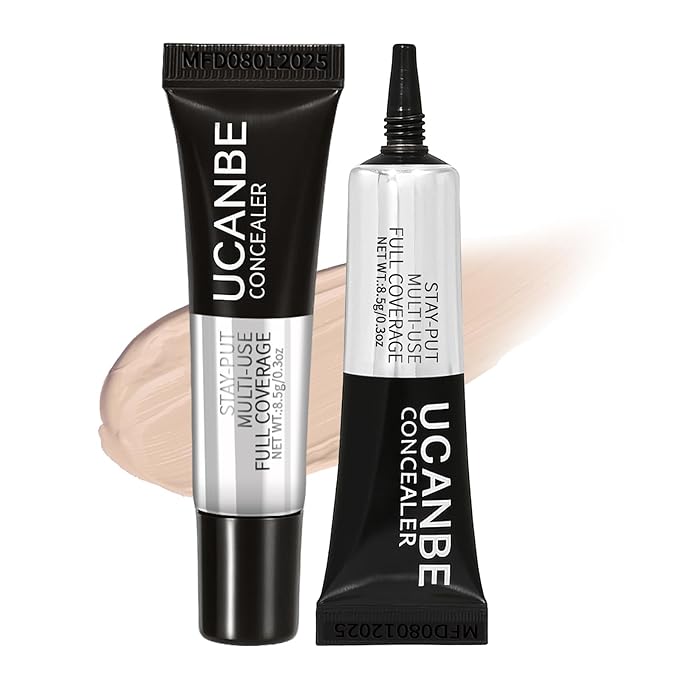 UCANBE Stay-Put Full Coverage Concealer, Long-Wear Waterproof, Under Eye Brightener Concealer, Color Corrector for Dark Circles, Acne, Blemishes, Redness Color Correcting Cream (01 LIGHT IVORY)