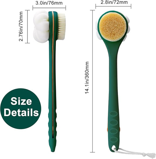 Hotodeal Shower Brush with Bristles and Bath Mesh Sponge