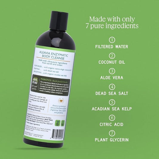 Aleavia Body Cleanse – Organic & All-Natural Prebiotic Body Wash – Fragrance-free and Sulfate-Free Enzymatic Body Cleanser – 16 Oz.