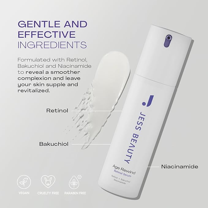 JESS BEAUTY | Skin Care Retinol Cream Centella Asiatica & Hyaluronic Acid | Retinol Night Face Cream Moisturizer 1 fl. oz (Age Rewind)