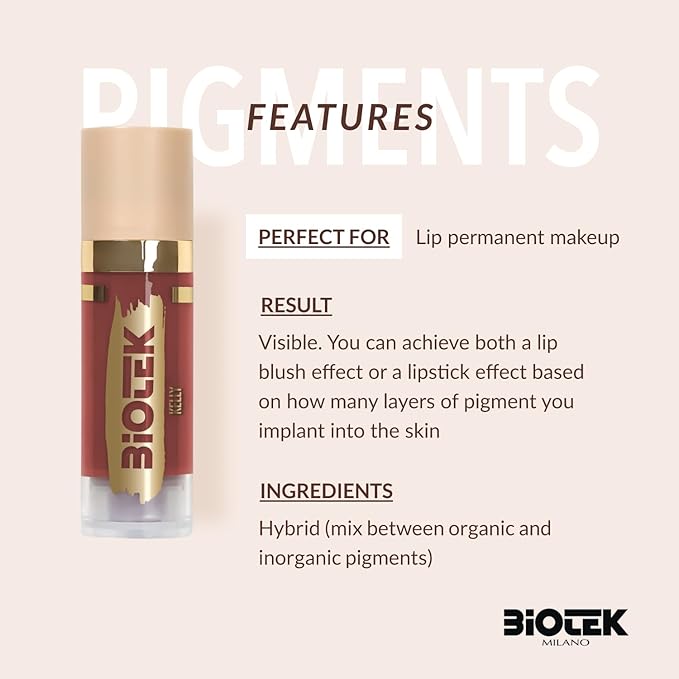 Biotek Lip Pigment for Permanent Makeup - Brick Red Color for Lip - Made in Italy - Kelly 0,61 fl.oz.