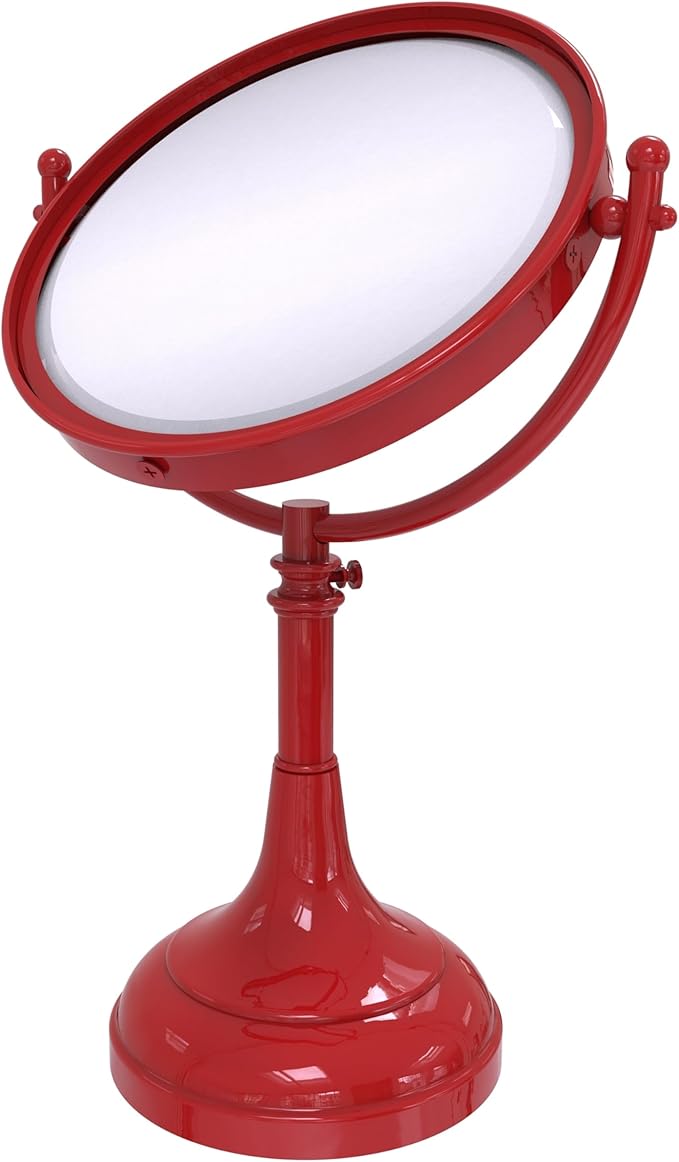 Allied Brass DM-1/4X-FER Height Adjustable 8 Inch Vanity Top Make-Up Mirror 4X Magnification, Fire Engine Red