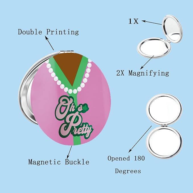 BEKECH OH Pretty Gift Pink and Green Pearl Compact Mirror Sorority Gift Greek Sorority Makeup Mirror
