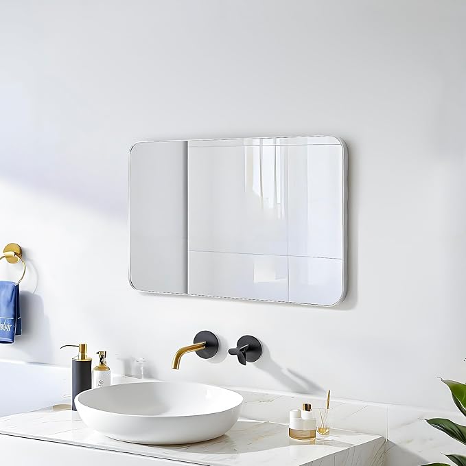 16x24 Rectangle Mirror Full Length Wall Mounted Hanging or Against Wall Metal Frame Dressing Make-up Mirrors for Entryway Bedroom Bathroom Living Room 16 24 inch Silver