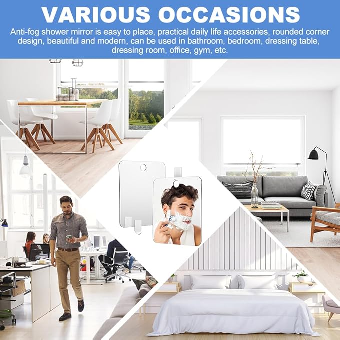 Anti-Fog Shaving Mirror, Fogless Shower Mirror, Bathroom Shower Mirror with Wall Hanging for Men and Women,Accessories, Bathroom Mirror & Accessories