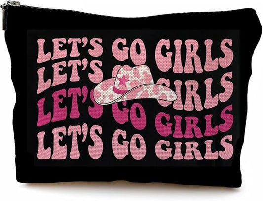 Let's Go Girls Western Makeup Bag, Hot Pink Preppy Makeup Bag, Bachelorette Party Gifts, Preppy Gifts for Women, Cowgirl Gifts, Western Gifts for Women, Western Stuff