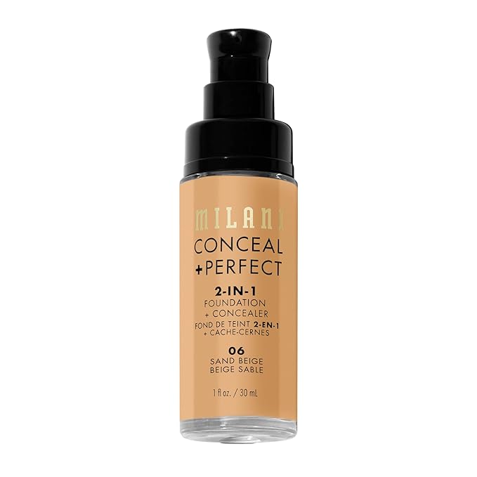 Milani Conceal + Perfect 2-in-1 Foundation + Concealer - Sand Beige (1 Fl. Oz.) Cruelty-Free Liquid Foundation - Cover Under-Eye Circles, Blemishes & Skin Discoloration for a Flawless Complexion