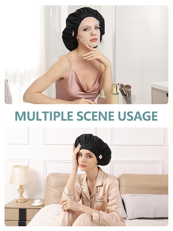 Years calm Reusable Waterproof Shower Caps for Women, Hair Caps for Showers, Double-Layer Elastic Design, for All Hairstyles, Travel-Friendly (black)