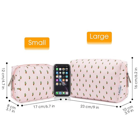 Narwey Small Makeup Bag for Purse Mini Cosmetic Bag Travel Makeup Pouch Zipper Pouch Cute Make up Bags with Compartments for Women Girls (Cactus, Small)