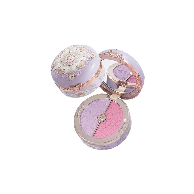 Flower Knows Butterfly Cloud Collar Rouge Box Highlighting & Blush Duo Powder,Blue+Pink Matte Finish Blush & Highlighter Palette,Buildable & Blendable Makeup Blush for cheeks(04 Fluttering Romance)