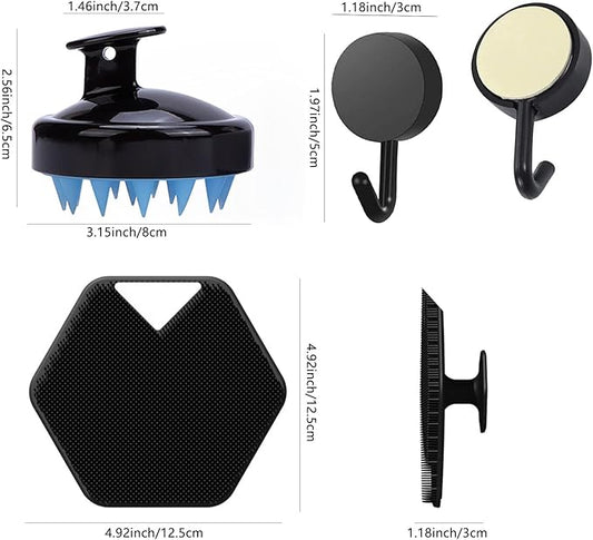 Silicone Body Scrubber Hair Shampoo Brush, Hair Scrubber Soft Silicone Bristles with 2 Pcs Hooks 1 Pcs Lanyard for All Skin Nourishing Cleansing