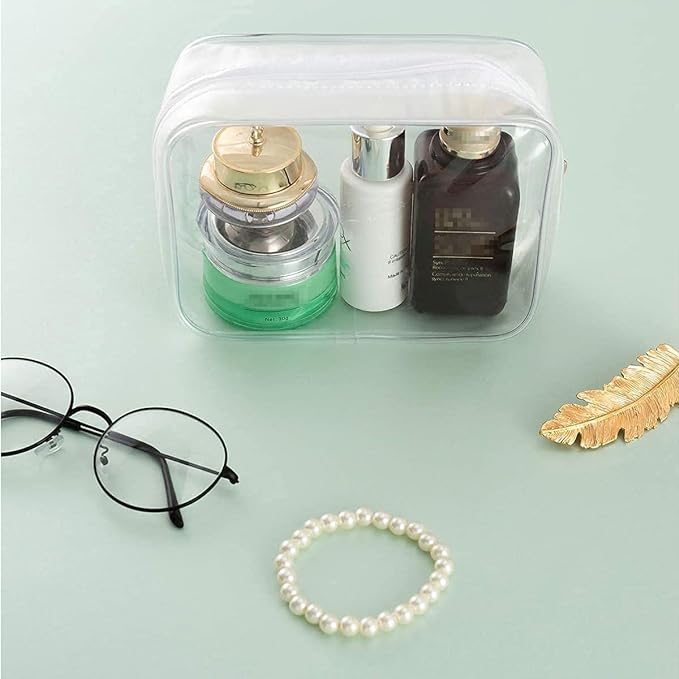 5 Pack Clear Plastic Zippered Toiletry Carry Pouch TSA Approved Toiletry Bag Portable Cosmetic Makeup Bag for Vacation, Bathroom and Organizing (White, Small/Large)