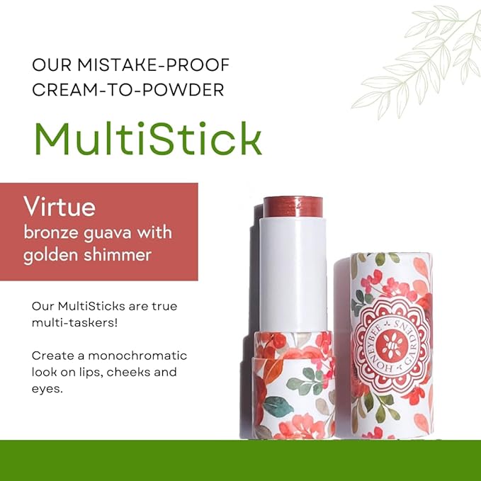 Honeybee Gardens Color Within Reach MultiStick, Virtue, Bronze Guava Golden Shimmer, Multipurpose Makeup, Natural Glow, Easy Application, Vegan, Cruelty-Free, Net Wt. 0.2 oz