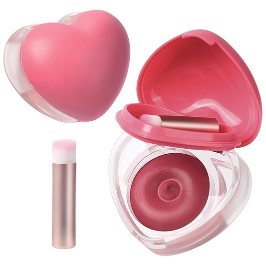 Heart-Shaped Cream Blush for Cheeks & Lips – 2-in-1 Tinted Lip and Cheek Balm Kit with Mini Brush – Blendable Dewy Blusher Face Makeup for Women, Portable Compact for Travel & On-the-Go Touch Ups 04