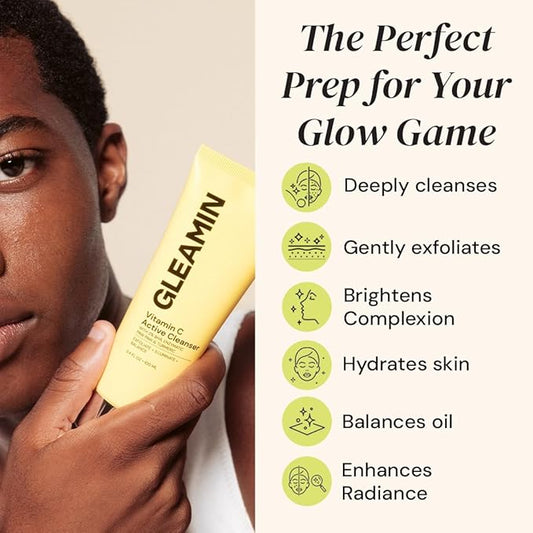 Gleamin Vitamin C Face Wash & Facial Cleanser - Cream to Foam 2% Salicylic Acid Cleanser with Paw Paw & Turmeric - Gentle Exfoliating Facewash for Women & Men, Oily & Combination Skin, 3.4 fl oz