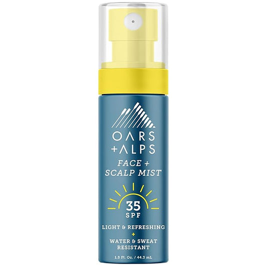 Oars + Alps Face & Scalp Sunscreen Spray Mist, SPF 35 Facial & Hair Sunscreen, Protects from Blue Light, Incfused with Aloe Vera + Cucumber, Water & Sweat Resistant, Summer Splash Scent, 1.5oz