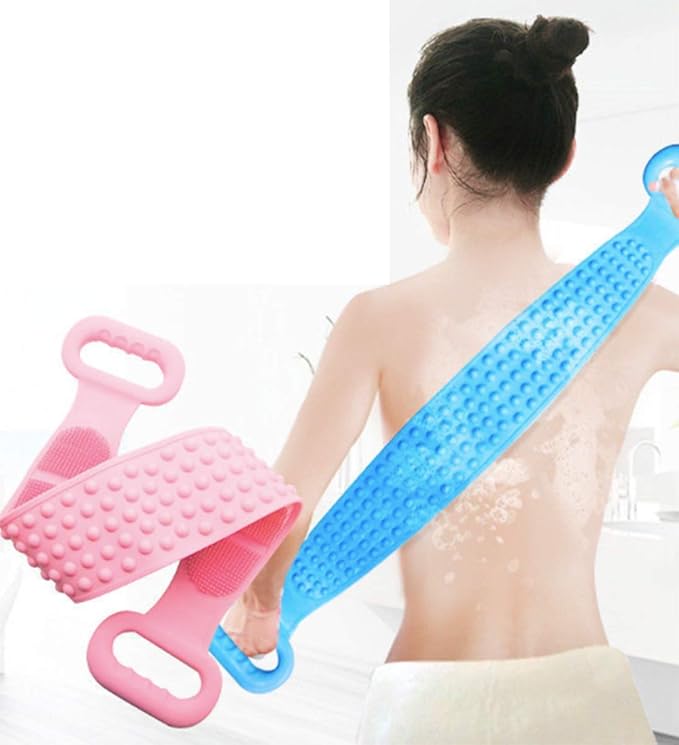 Silicone Bath Shower Back Scrubber Exfoliating Sponge Pad Set for Men and Women to Deep Clean Blue