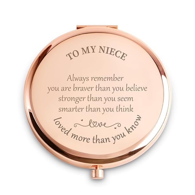 Niece Gifts from Aunt Uncle, Personalized Compact Mirror, Sentimental Mothers Day Birthday Gifts for Niece, Unique Graduation Present for Girls Women Her