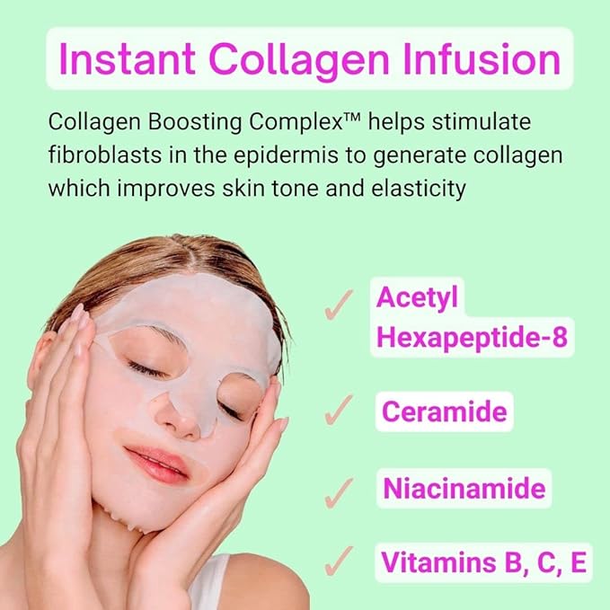 Moisturizing Face Masks (10-Pack) Korean Skincare Infused with Collagen, Coconut, Acetyl Hexapeptide-8, Niacinamide & Ceramide - Hydrating Solution for Dry Skin