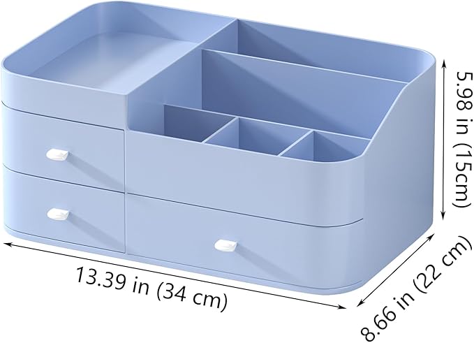 MIUOPUR Makeup Organizer for Vanity, Large Capacity Desk Organizer with Drawers for Cosmetics, Lipsticks, Jewelry, Nail Care, Skincare, Ideal for Bedroom and Bathroom Countertops - Large Blue