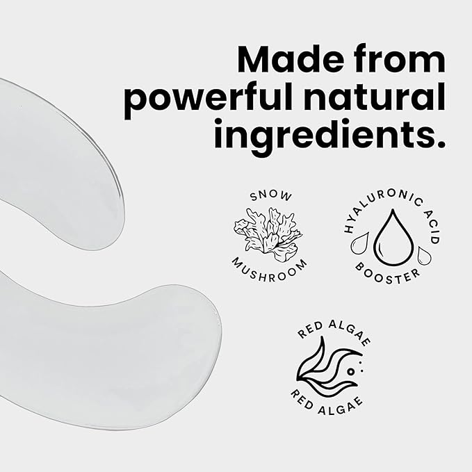 BLAQ Snow Circles Premium Under Eye Hydrating Patches for Dry Skin, Dark Circles and Puffiness. Snow Mushroom, Green Tea, Marine Algae, Vegan and Cruelty-Free, 30-Pack
